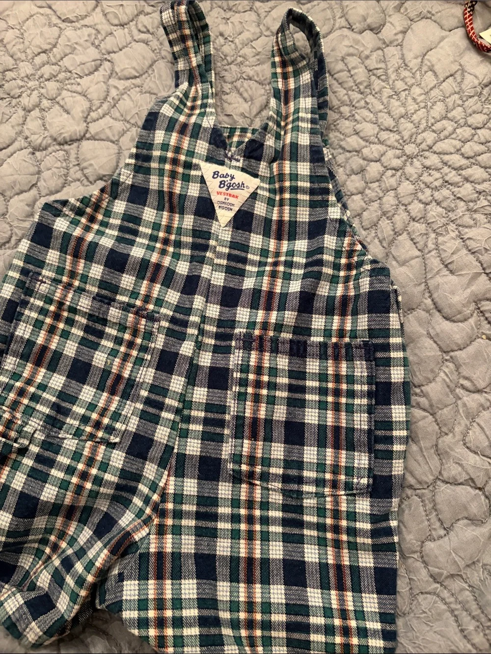 Vintage OshKosh B'gosh Green & Navy Plaid Toddler Overalls